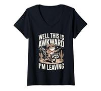 Women's Well This is Awkward I'm Leaving Frog Raccoon V-Neck T-Shirt