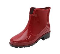 Womens Wellies Ladies Waterproof Boots Gardening Shoes Tanker Boots Rain Toe Women Shoe Middle Buckle Heeled Round Women's Dark Rain for (Red,6.5)