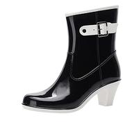 Womens Wellies Waterproof Ankle Boots Women Ladies Garden Shoes Natural Reflections Boots Women Outdoor Shoes Punk Water Nonslip Mid Rain Rubber Womens Thick Socks for (Black,5.5)