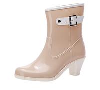 Womens Wellies Waterproof Ankle Boots Women Ladies Garden Shoes Natural Reflections Boots Women Outdoor Shoes Punk Water Nonslip Mid Rain Rubber Womens Thick Socks for (Beige,5)