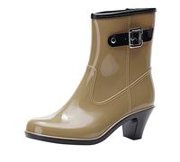 Womens Wellies Waterproof Ankle Boots Women Ladies Garden Shoes Natural Reflections Boots Women Outdoor Shoes Punk Water Nonslip Mid Rain Rubber Womens Thick Socks for (Khaki,4.5)