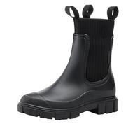 Womens Wellies Waterproof Boots for Women UK Garden Shoes Rain Boots Womens Mid Calf 2024 Women's Temperament England Rain Mid Calf Non Slip Wear Water Shoes Lined Girls (Black,6.5)