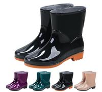 Women's Wellington Boots, Half Height Lined Ankle Boots with Heel, Plateau Rain Boots, Warm Garden Shoes, Outdoor Rain Boots, Non-Slip Rain Shoes, Abrasion-Resistant Kitchen Shoes, Waterproof Fishing