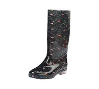 Women's Wellington Boots, Half Height Waterproof Rain Boots, Printed Garden | Wide calf high boots, wide shaft, long shaft rain boots, comfortable slip-on boots for everyday use, garden