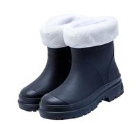 Womens Wellington Boots Waterproof Boots Women Water Proof Men's Mid Barrel Rain Student Warm Non Slip Wear Plus Velvet Water Shoes Rubber Shoes Women Plaid Rain (Black,38)