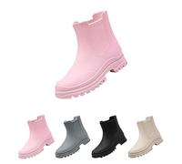 Women's Wellington Rain Boots, Comfortable Elastic Ankle Chelsea Boots, Waterproof Non-Slip Chunky Platform Lug Sole Short Garden Boots with Comfort Insole Red