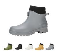 Women's Wellington Rain Boots with Plush Lining, Ladies Slip On Chelsea Rubber Ankle Booties Winter Warm Waterproof Anti-Slip Rain Boots for Garden Mud Working Grey