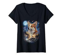 Women's Welsh Corgi Howling at The Moon Vintage Dog Art V-Neck T-Shirt