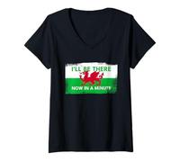 Womens Welsh Dragon Flag - Be There Now in A Minute (Vintage Style) V-Neck T-Shirt