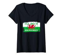 Womens Welsh Dragon Flag - Do It Now in A Minute (Vintage Style) V-Neck T-Shirt