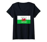 Womens Welsh Dragon Flag - Fancy a Cwtch? V-Neck T-Shirt