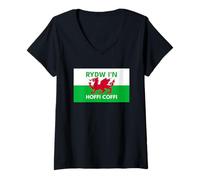 Womens Welsh Dragon - Rydw I'n Hoffi Coffi V-Neck T-Shirt