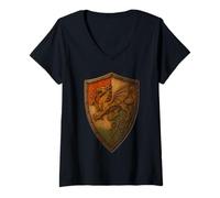 Womens Welsh Dragon Shield s Celtic Wales s Vintage Celt V-Neck T-Shirt