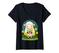Women's Welsh Lamb Cute St Davids Day Design V-Neck T-Shirt