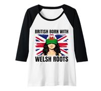 Womens Welsh Roots British Born Girl Pride Wales Heritage Raglan Baseball Tee