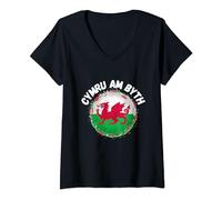 Womens Welsh Wales Cymru am byth V-Neck T-Shirt