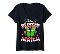 Women's We're A Perfect Match Pickleball Valentine's Day Couples Fun V-Neck T-Shirt