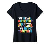 Womens We're all different but in this class we swim together V-Neck T-Shirt