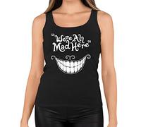 Womens We're All Mad Here Cheshire Cat Quote Vest Tank Top Black UK 16 (XXL)