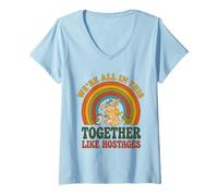 Women's We're All This Together Like Hostages Bunny Birds Retro 4 V-Neck T-Shirt