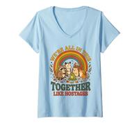 Women's We're All This Together Like Hostages Funny Animal Retro 2 V-Neck T-Shirt