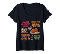 Womens We're Having Mashed-Potatoes Pass The Cranberry Sauce V-Neck T-Shirt