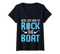 Womens We're Just Here to Rock The Boat Funny Cruise Family Squad V-Neck T-Shirt
