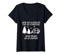 Womens We're not Alcoholics They Go to Meetings Funny Camping V-Neck T-Shirt