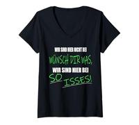 Womens We're not here with Wünsch Dir Was, but with So Isses V-Neck T-Shirt