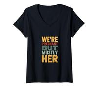 Women's We're Pregnant BUT Mostly HER V-Neck T-Shirt