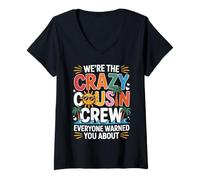 Womens We're The Crazy Cousin Crew Funny Cousin Vacation V-Neck T-Shirt