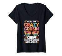 Womens We're The Crazy Cousin Crew Funny Matching Cousin V-Neck T-Shirt