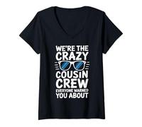 Womens We're The Crazy Cousin Crew Funny V-Neck T-Shirt
