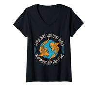 Womens WereJust Two Lost Souls Swimming In A Fish Bowl Koi Fische V-Neck T-Shirt