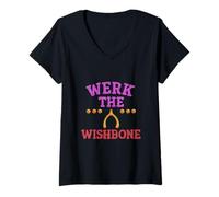 Womens Werk The Wishbone Funny Thanksgiving Drag Queen Culture V-Neck T-Shirt