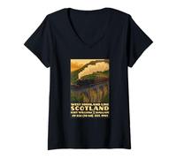Womens West Highland Line Rail Train V-Neck T-Shirt