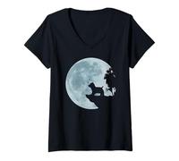 Womens West Highland White Terrier Full Moon Dog Love Gift V-Neck T-Shirt