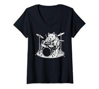 Womens West Highland White Terrier Playing Drums Drummer Dog Lover V-Neck T-Shirt
