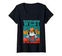 Womens West Of The Whiskers Cowboy Cat Sheriff V-Neck T-Shirt