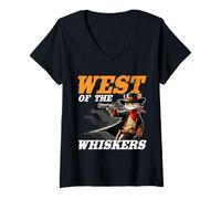 Womens West Of The Whiskers Cowboy Cat V-Neck T-Shirt