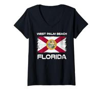 Women's West Palm Beach Florida Flag Distressed Design V-Neck T-Shirt