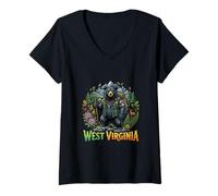 Women's West Virginia Mountain Bear Hiking Nature V-Neck T-Shirt