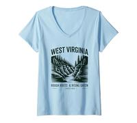 Womens West Virginia Rough Roots Rising Green V-Neck T-Shirt