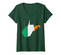 Womens West Virginia State Map Irish Flag St Patrick's Day V-Neck T-Shirt