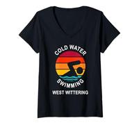 Womens West Wittering - Cold Water Swimming Top - Sunset V-Neck T-Shirt