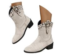 Women's Western Ankle Boots Suede with Leopard Print Buckle Detail, Block Heel Short Cowgirl Boots for Women, Fashion Comfortable Mid Heel Shoes Ideal for Casual Daily, Party, Evening Wear