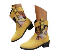 Women's Western Ankle Boots Suede with Leopard Print Buckle Detail, Block Heel Short Cowgirl Boots for Women, Fashion Comfortable Mid Heel Shoes Ideal for Casual Daily, Party, Evening Wear