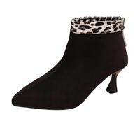 Women's Western Boot Ladies Classic Leopard Print Chunky Boots Retro Side Zipper High Block Heel Casual Boot Shoes Leather Walking Pointed Toe Non Slip Outdoor Booties