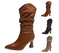 Women's Western Boots PU Leather Boots PU Leather Half Height Winter Boots Elegant Mid Tube Boots Waterproof Wide Shaft Boots Comfortable Women's Boots Plain Slip On Boots Fashion Cowboy Boots, brown
