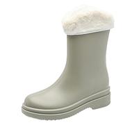 Womens Western Boots Slip Detachable with Cotton Inside Rain Boots Outdoor Rubber Water Shoes (Grey, 6)